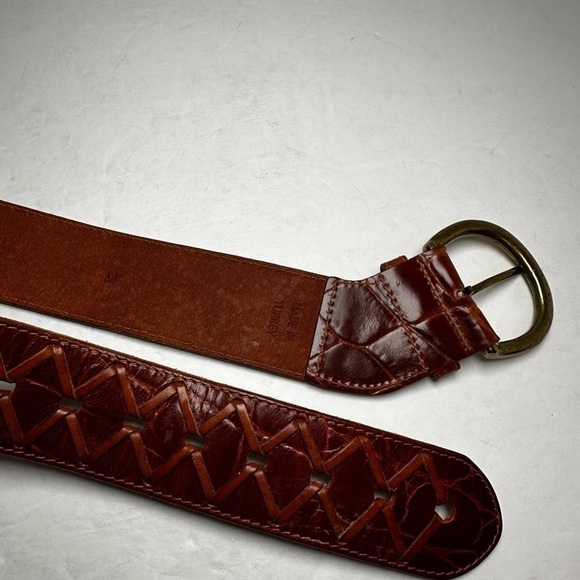 Women's Belt Brown Croc Print Wide Retro Mod Dress Casual Western Rockabilly M - Picture 11 of 15